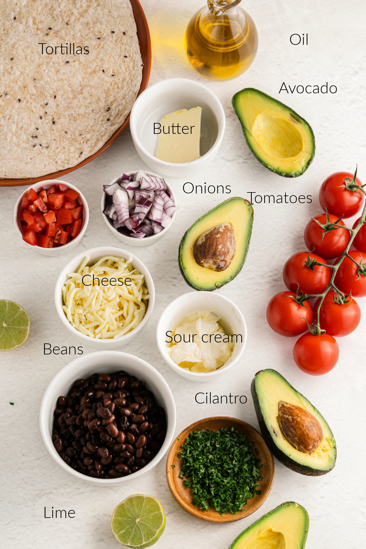 Ingredients to make Tiktok Guacamole Quesadillas