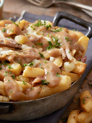 Thanksgiving leftover turkey, french fries, cheese curds and gravy