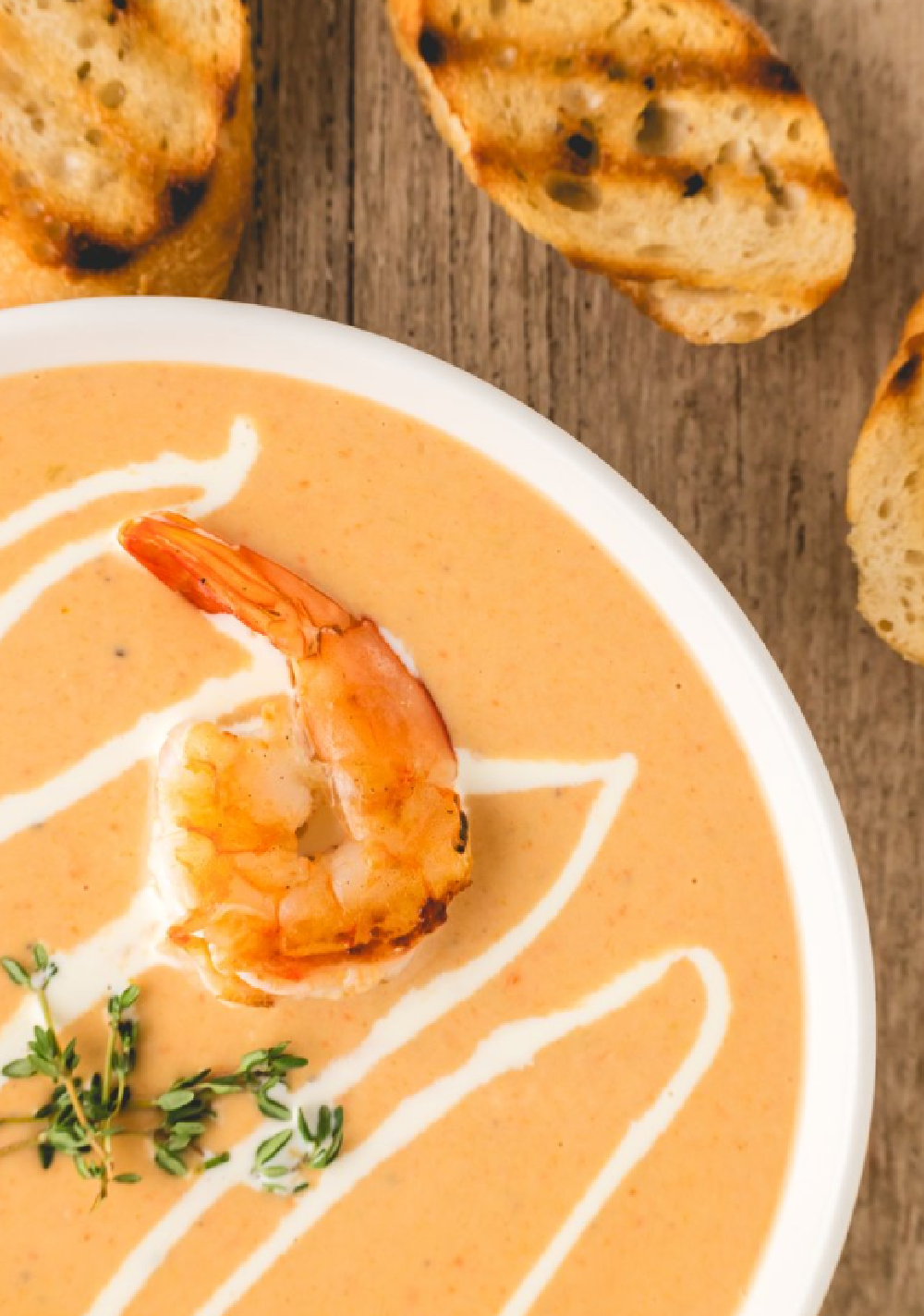A bowl of creamy decadent shrimp bisque