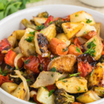a bowl of freshly roasted organic vegetables