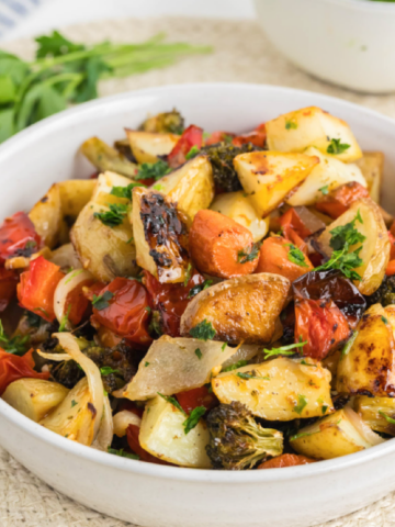 a bowl of freshly roasted organic vegetables