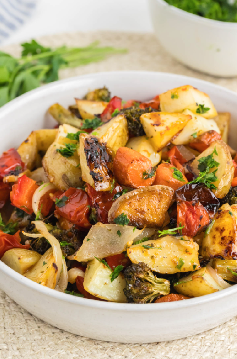 a bowl of freshly roasted organic vegetables