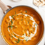 homemade chicken makhani (butter chicken) sauce in a pan with cream