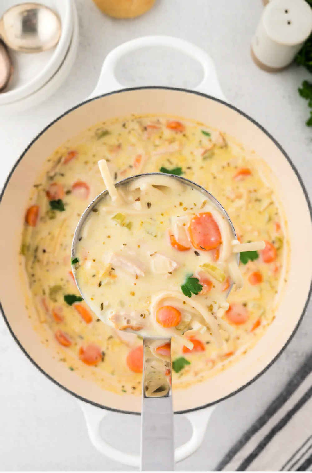 a big pot of turkey noodle soup
