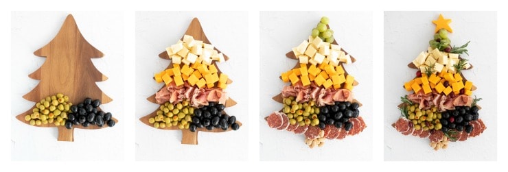 How to make a holiday Christmas tree shaped cheese and olive board for the holidays